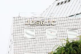 Exterior view, logo and signboard of the Japan Music Copyright Association (JASRAC)